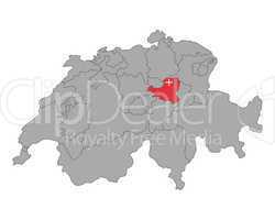 Karte der Schweiz mit Fahne von Schwyz