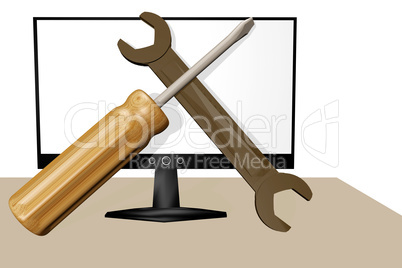Screen with wrench and screwdriver