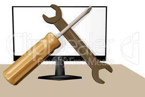 Screen with wrench and screwdriver