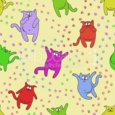 Seamless pattern with amusing cats