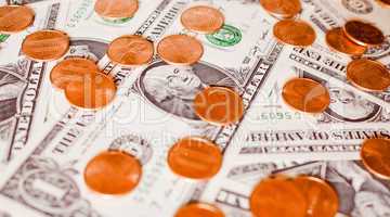 Retro look Dollar coins and notes