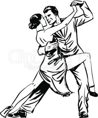 Man and woman dancing couple tango retro line art