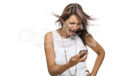 Vivacious woman reacting to a text message