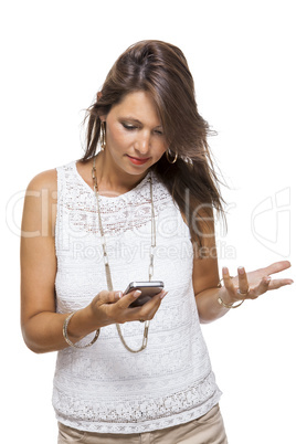 Vivacious woman reacting to a text message