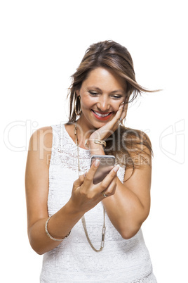 Vivacious woman reacting to a text message