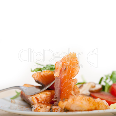 grilled samon filet with vegetables salad