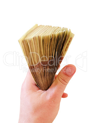 Ukrainian money in the hand isolated