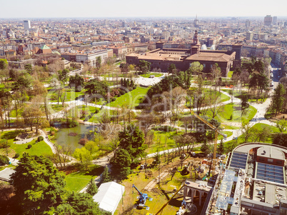 Retro look Milan aerial view