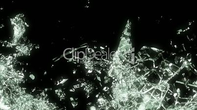 Glass shattered and breaking in slow motion and motion blur. Alpha matte