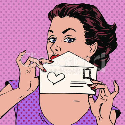 Woman letter love message Valentines day wedding pop art retro