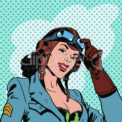Pin up girl pilot aviation army beauty pop art retro