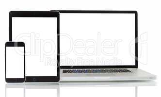 modern laptop, phone, tablet on a white background