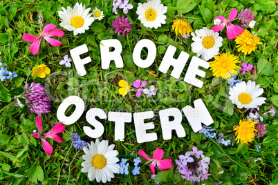 Frohe Ostern auf Blumen Wiese