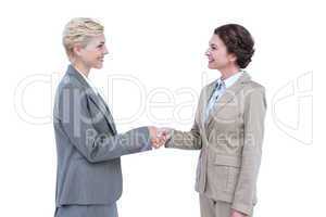 Smiling women shaking hands