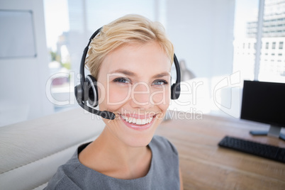 Businesswoman wearing a work headset