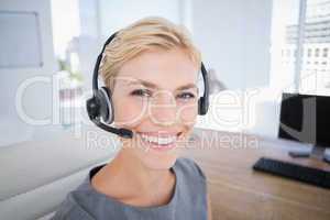 Businesswoman wearing a work headset