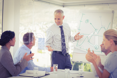 Businessman explaining the graph on the whiteboard