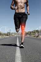 Highlighted knee of running man
