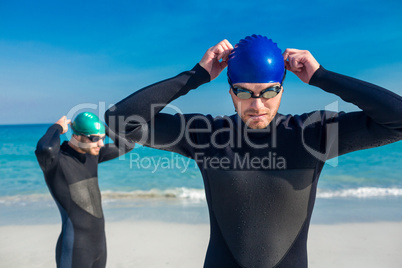 Swimmers getting ready at the beach