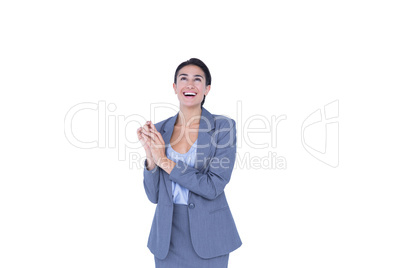 Smiling businesswoman gesturing with hand