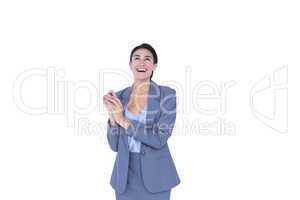 Smiling businesswoman gesturing with hand