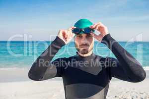 Swimmer getting ready at the beach