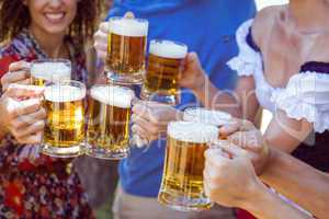 Friends toasting in the park