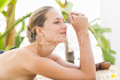 Close up of a beautiful woman on massage table