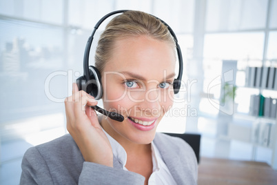 Businesswoman wearing a work headset