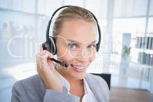 Businesswoman wearing a work headset