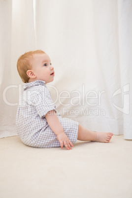 Cute baby boy sitting on floor