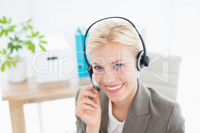 Businesswoman wearing a work headset