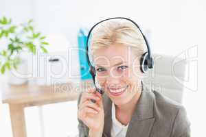 Businesswoman wearing a work headset