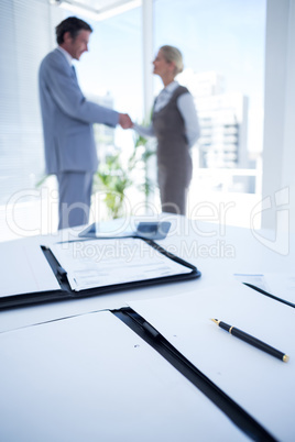 Business partners shaking hand together
