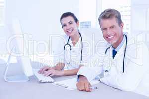 Serious doctors using computer