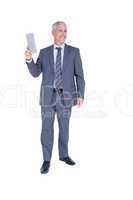 Businessman holding paper in his hand