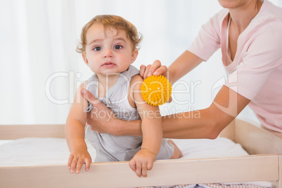 Portrait of happy blonde woman with his son