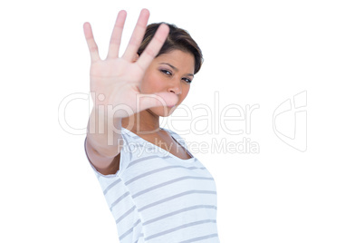 Pretty brunette showing her hand Pretty brunette showing her hand