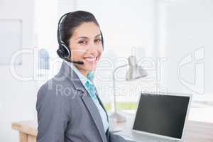 Businesswoman wearing a work headset