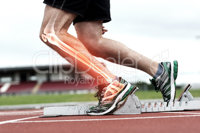 Highlighted bones of man about to race