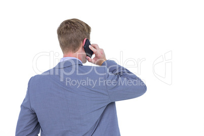 Back turned businessman on the phone