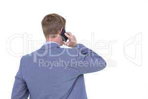 Back turned businessman on the phone