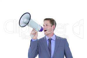 Businessman talking through megaphone