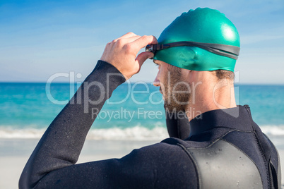 Swimmer getting ready at the beach