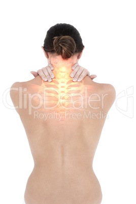 Highlighted neck pain of woman