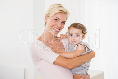 Portrait smiling blonde woman with his son