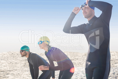 Swimmers getting ready at the beach