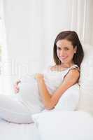 Smiling pregnancy sitting on sofa