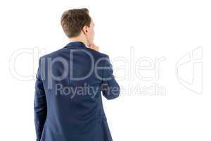 Wear view of businessman thinking