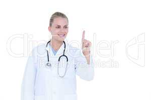 Doctor standing with finger up
